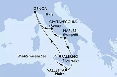 Civitavecchia,Naples,Valletta,Palermo,Genoa,Civitavecchia