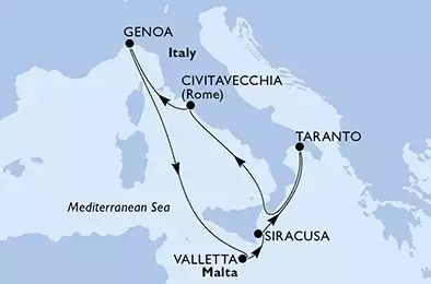 MSC SEASIDE - itinerár  7 nocí odchod z Genoa, Italy dňa 01/05/2021 - Italy,Malta
