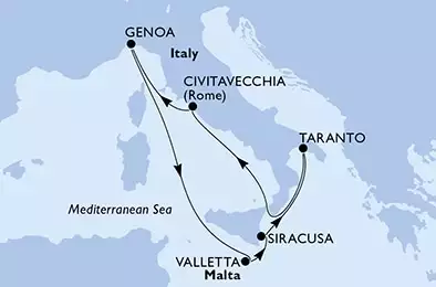 Taranto,Civitavecchia,Genoa,Valletta,Siracusa,Taranto
