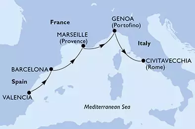 Valencia,Barcelona,Marseille,Genoa,Civitavecchia