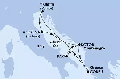 Bari,Kotor,Corfu,Trieste,Ancona,Kotor,Bari
