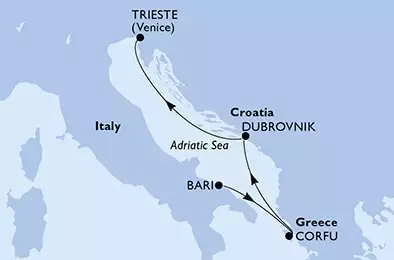 Bari,Corfu,Dubrovnik,Trieste