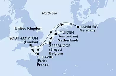 MSC MAGNIFICA - itinerár  7 nocí odchod z Hamburg,Germany dňa 27/02/2022 - Hamburg,Southampton,Le Havre,Zeebrugge,IJmuiden,Hamburg