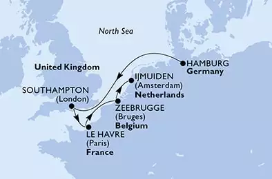 Hamburg,Southampton,Le Havre,Zeebrugge,IJmuiden
