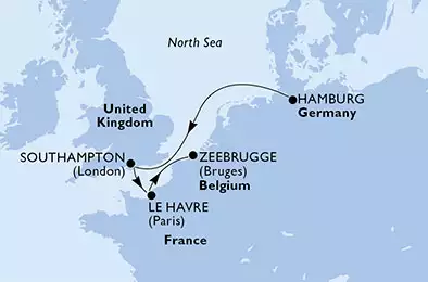 Hamburg,Southampton,Le Havre,Zeebrugge