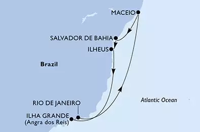 Rio de Janeiro,Maceio,Salvador,Ilheus,Ilha Grande,Rio de Janeiro