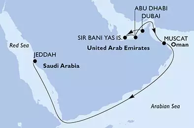 Dubai,Dubai,Sir Bani Yas,Abu Dhabi,Muscat,Jeddah