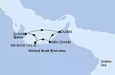 MSC VIRTUOSA - itinerár  7 nocí odchod z Dubai,U.Arab Emirates dňa 27/11/2021 - United Arab Emirates,Qatar