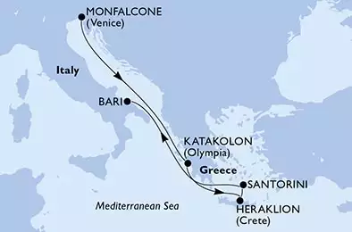 Monfalcone,Katakolon,Heraklion,Santorini,Bari