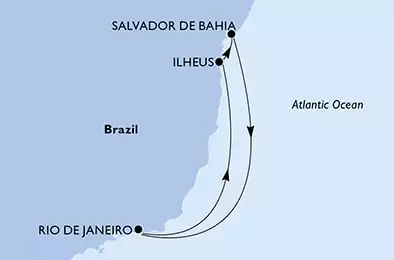 Rio de Janeiro,Ilheus,Salvador,Rio de Janeiro