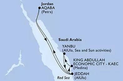 MSC BELLISSIMA - itinerár  7 nocí odchod z Jeddah, Saudi Arabia dňa 05/02/2022 - Saudi Arabia,Jordan