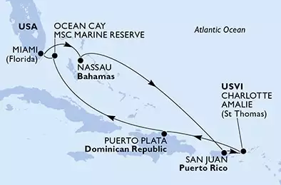 MSC SEASCAPE - itinerár  8 nocí odchod z Miami, United States dňa 18/12/2022 - Miami,Nassau,San Juan,Charlotte Amalie,Puerto Plata,Ocean Cay,Miami
