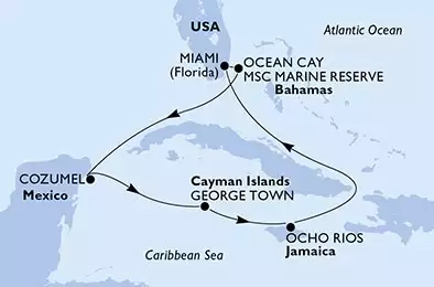 Miami,Ocean Cay,Cozumel,George Town,Ocho Rios,Miami