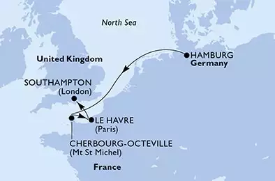 Hamburg,Cherbourg,Le Havre,Le Havre,Southampton
