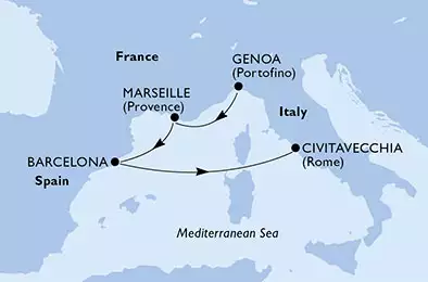 Genoa,Marseille,Barcelona,Civitavecchia