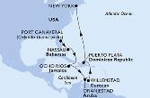 Port Canaveral,Nassau,Ocho Rios,Oranjestad,Willemstad,Puerto Plata,New York