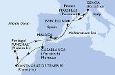 Barcelona,Casablanca,Santa Cruz de Tenerife,Funchal,Malaga,Marseille,Genoa,Barcelona