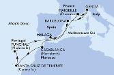 Marseille,Genoa,Barcelona,Casablanca,Santa Cruz de Tenerife,Funchal,Malaga,Marseille