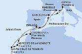 Barcelona,Casablanca,Santa Cruz de Tenerife,Arrecife de Lanzarote,Malaga,Marseille,Genoa,Barcelona