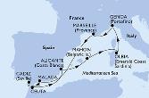 Genoa,Marseille,Malaga,Cadiz,Ceuta,Alicante,Mahon,Olbia,Genoa