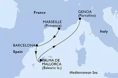 Marseille,Barcelona,Palma de Mallorca,Genoa