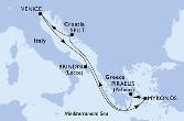 Piraeus,Split,Venice,Brindisi,Mykonos,Piraeus