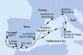 Marseille,Malaga,Cadiz,Lisbon,Alicante,Mahon,Olbia,Genoa