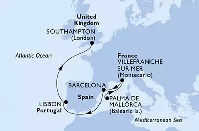 Palma de Mallorca,Palma de Mallorca,Villefranche sur Mer,Barcelona,Lisbon,Southampton
