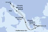 Zadar,Venice,Brindisi,Mykonos,Piraeus,Split