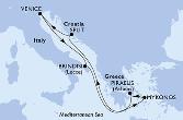 Split,Venice,Brindisi,Mykonos,Piraeus,Split