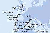 Southampton,Cadiz,Malaga,Alicante,Palma de Mallorca,Toulon,Barcelona,La Coruna,Southampton