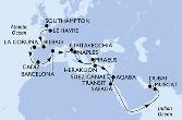 Southampton,Le Havre,Bilbao,La Coruna,Cadiz,Barcelona,Civitavecchia,Naples,Piraeus,Heraklion,Suez Canal North,Suez Canal South,Safaga,Aqaba,Muscat,Dubai