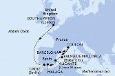Southampton,Cadiz,Malaga,Alicante,Palma de Mallorca,Toulon,Barcelona