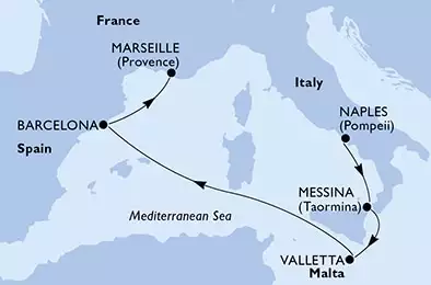 Naples,Messina,Valletta,Barcelona,Marseille
