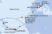 Genoa,Marseille,Barcelona,Santa Cruz de Tenerife,Arrecife de Lanzarote,Philipsburg,Road Town,San Juan,San Juan,Miami