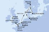Hamburg,Copenhagen,Oslo,Zeebrugge,Le Havre,Southampton