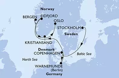 Stockholm,Copenhagen,Warnemunde,Bergen,Eidfjord,Kristiansand,Oslo