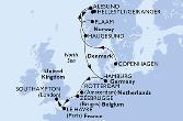 Copenhagen,Flaam,Alesund,Hellesylt/Geiranger,Haugesund,Hamburg,Rotterdam,Zeebrugge,Le Havre,Southampton