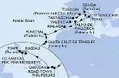 Valencia,Tarragona,Toulon,Genoa,Civitavecchia,Palma de Mallorca,Malaga,Funchal,Santa Cruz de Tenerife,Philipsburg,Road Town,San Juan,San Juan,Miami,Nassau,Ocean Cay,Miami