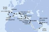 Bilbao,La Coruna,Cadiz,Barcelona,Civitavecchia,Naples,Piraeus,Heraklion,Suez Canal North,Suez Canal South,Safaga,Aqaba,Muscat,Dubai,Abu Dhabi