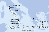 Civitavecchia,Siracusa,Valletta,Santorini,Mykonos,Mykonos,Civitavecchia,Messina