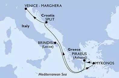 Brindisi,Mykonos,Piraeus,Split,Venice-Marghera