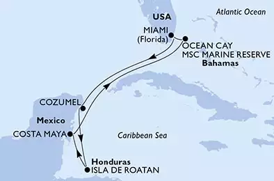 Miami,Cozumel,Isla de Roatan,Costa Maya,Ocean Cay,Miami