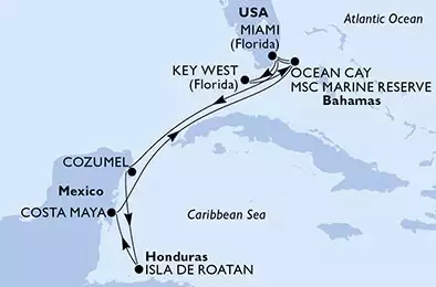 Miami,Cozumel,Isla de Roatan,Costa Maya,Ocean Cay,Miami,Key West,Ocean Cay,Miami