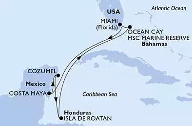 MSC SEASIDE - itinerár  7 nocí odchod z Miami, United States dňa 08/12/2024 - Miami,Costa Maya,Cozumel,Isla de Roatan,Ocean Cay,Miami