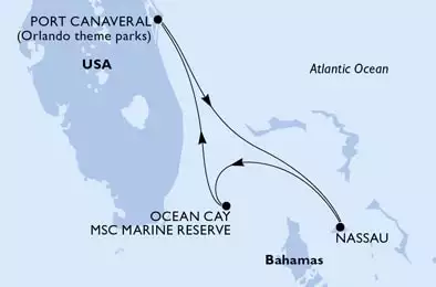MSC SEASHORE - itinerár  3 nocí odchod z Port Canaveral, United States dňa 07/11/2024 - Port Canaveral,Nassau,Ocean Cay,Port Canaveral
