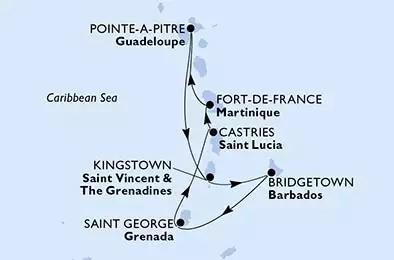 MSC VIRTUOSA - itinerár  7 nocí odchod z Fort de France Martinique dňa 07/12/2024 - Fort de France,Pointe-a-Pitre,Kingstown ,Bridgetown,Saint George,Castries,Fort de France