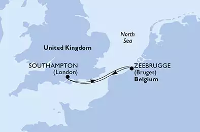 MSC VIRTUOSA - itinerár  2 nocí odchod z Southampton,United Kingdom dňa 03/05/2025 - Southampton,Zeebrugge,Southampton
