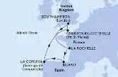 Southampton,La Rochelle,Bilbao,La Coruna,Cherbourg,Southampton