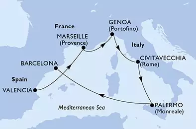 Valencia,Marseille,Genoa,Civitavecchia,Palermo,Barcelona